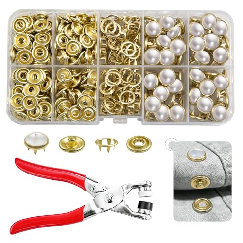 NXTOV 100 Set Pearl Snaps Button Kit with Fastener Pliers - color: 10mm-WHITE GOLD