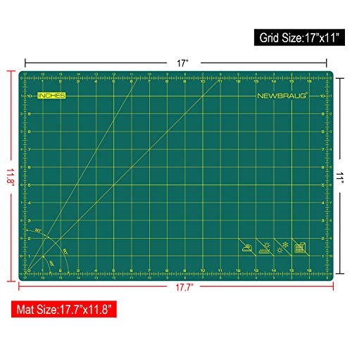 NEWBRAUG 12'' × 18'' Durable Self Healing Cutting Mat, Double Sided 5-Ply PVC Cutting Board, for Quilting, SewingArts, Craft, Fabric & Scrapbooking(Green/Black) - size: 18"L x 12"W