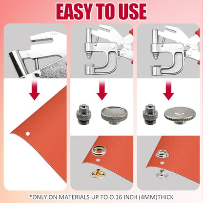 Snap Fastener Tool Kit, 4 Colors 400 PCS Boat Cover Snaps with Built in Punching Snap Installation Tool, 15 MM Canvas Snaps for Leather, Clothing and DIY Handmade