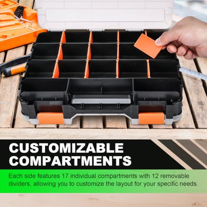 Tool Box with Transparent Lid, 2 Pack Hardware Organizer Box - color: Orange