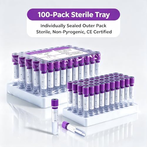 100 Pcs 3ml Plain Plastic Sample Tubes with Purple Cap for Lab Use - color: purple-3ml-100
