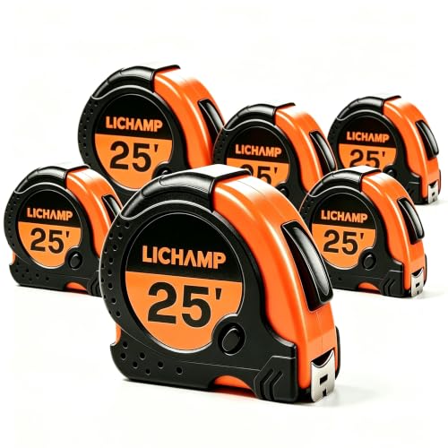 Lichamp 6 Pack 25ft Retractable Tape Measure 1in with 1/8 Fractions, Orange - color: Orange