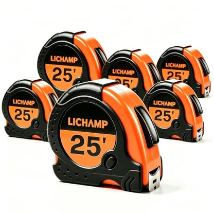Lichamp 6 Pack 25ft Retractable Tape Measure 1in with 1/8 Fractions, Orange - color: Orange