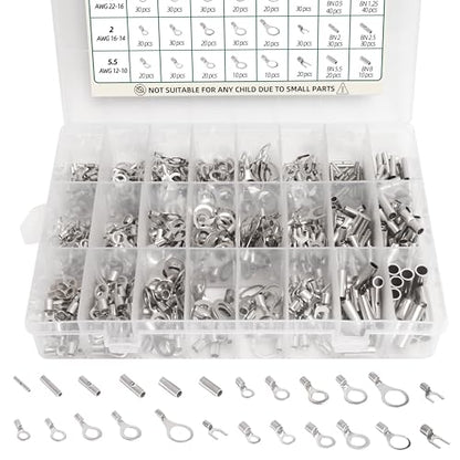 600PCS Non Insulated Ring Terminal Set Wire Crimp Connectors for Automotive