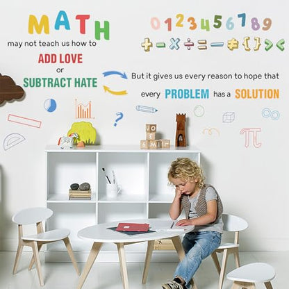LHIUEM 2 Sheets Large Math Quotes Wall Decals,Inspirational Mathematics Wall Stickers,Big Geometry Symbols Stickers,Fun Math Decals Blue Orange Colors,Full Algebra Posters for School Classroom Nursery - color: Big Math Wall Sticker