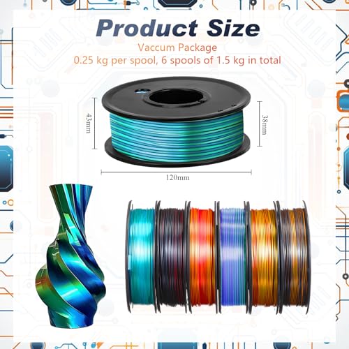 Pangda 3D Printer Filament Pla Bundle 1.75mm Multicolor, ±0.02mm Dimensional Accuracy, 3D Printing Filament for DIY Projects, Holiday Crafts(1.5 kg,Dual Color) - color: Dual Color, size: 1.5 kg