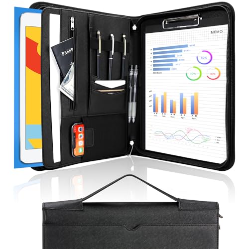 ProCase Portfolio Business Padfolio Folder with Handle and Zipper -Allblack - color: Allblack