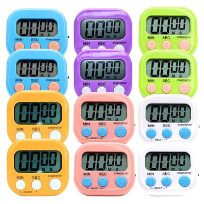 12 Pack Multi-Function Electronic Timer - Kitchen Timer,Magnetic Digital Timers,Big LCD Display, ON/Off Switch,Extensively Use in Cooking,Gym, Meeting, Classroom,Kitchen,Study,Work,Outdoor Activities - size: 12