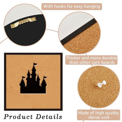 CRASPIRE Castle Pin Board 11.8x11.8In Thick Cork Board Square Wall Mounted Framed Bulletin Display Badge Wooden Decorative Corkboard Memory Memo Brooch Lapel Storage Jewelry for Home Classroom Wedding - style: Square Castle