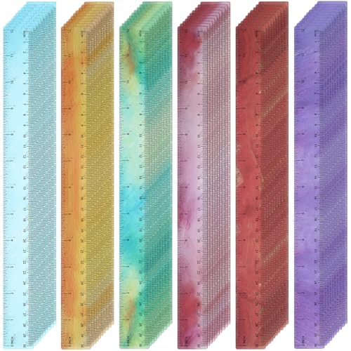 60 Pcs 12 Inch Bulk Plastic Clear Rulers, School Supplies, Oil Painting - color: Oil Painting