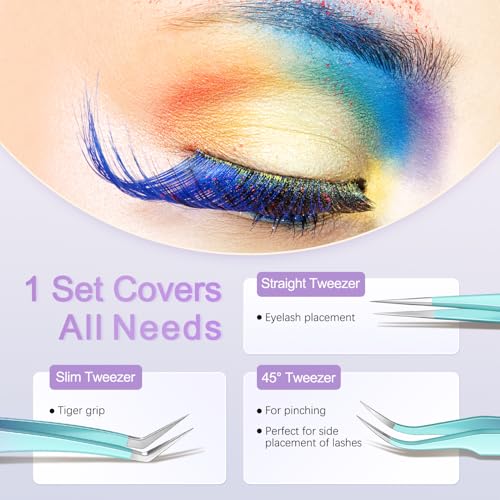 MORGLES 5 PCS Lash Tweezers Set for Eyelash Clusters - color: Green