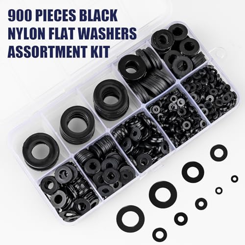 WEGOUP 900pcs Nylon Flat Washer Assortment Kit for Bolts & Screws (M2-M12)