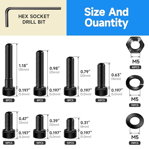 244-Piece M5 Hex Socket Head Cap Metric Screws Assortment Kit, Black Oxided Carbon Steel, Home & Office Repairs, Marine & Industrial Environments - color: Black, size: 244Pcs M5