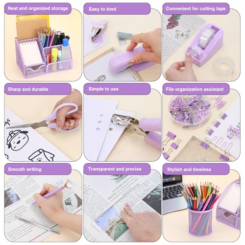 13-in-1 Office Desk Organizer Set for Back to School Supplies Accessories - color: Purple