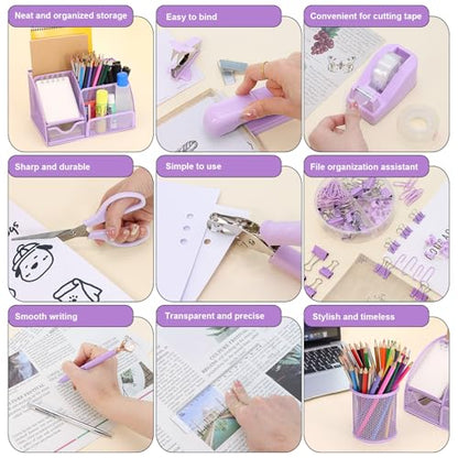 13-in-1 Office Desk Organizer Set for Back to School Supplies Accessories - color: Purple