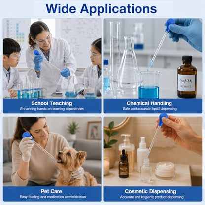 3Pcs Glass Pipettes Droppers, 10ml 5ml Glass Liquid Dropper with Rubber Cap, Graduated Water Dropper with Cleaning Brush and Stirring Rod for Essential Oil Lab Medicine DIY