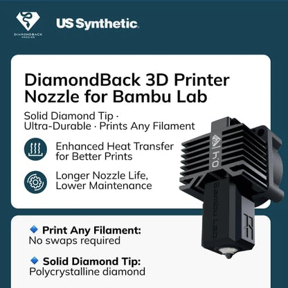 Diamondback Nozzles – Bambu Lab P1 Series Compatible (P1P / P1S) Complete Hotend Assembly – Solid Diamond Tip 3D Printer Nozzles, Improved Extrusion, Any Filament, Long Life, Wear Resistant (0.8mm) - size: 0.8mm