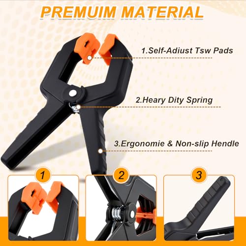 10 Pack Spring Clamps for Crafts & DIY - 3.5 Inch Plastic Woodworking Clamps, Small Balloon Arch Clips, Heavy Duty Tarp & Backdrop Holder Clips - color: Orange-10pcs
