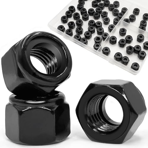 ZQZ 1/4-20 Stainless Steel Nylon Lock Nuts,65Pcs Nylock Insert Nut Black304 - color: Black, size: SAE 1/4-20; 65pcs
