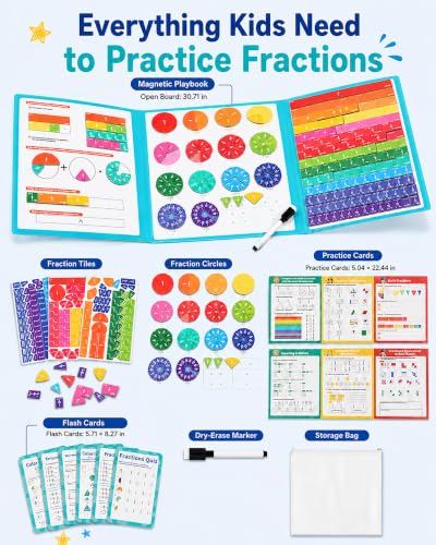 Magnetic Fraction Playbook with Learning Flash Cards, XL Large - color: Blue(xl Size)