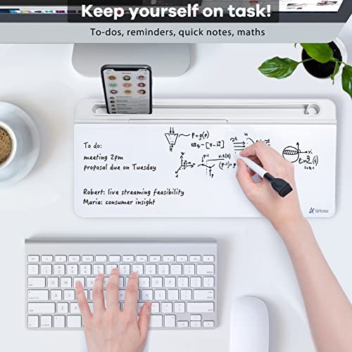 Varhomax Glass Desk Whiteboard with Storage, Desktop Organizer - color: B-white