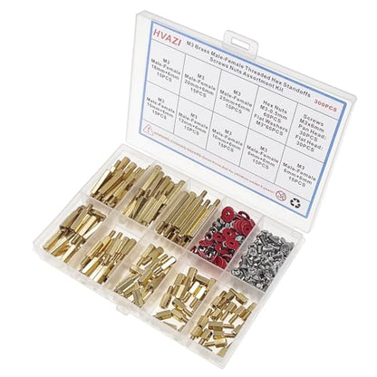 300PCS M3 Brass Male-Female Hex Standoffs, Screws Nuts & Washers Kit - size: M3