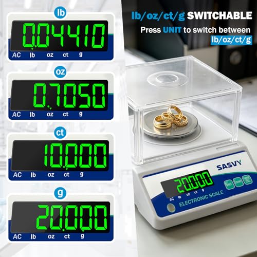 Lab Scale 500g x 0.001g Scientific Scale g/oz/ct/lb High Precision Digital Electronic Analytical Balance for Jewelry Kitchen Laboratory School, Includes 200g Calibration Weight&Battery - size: 500g 0.001g