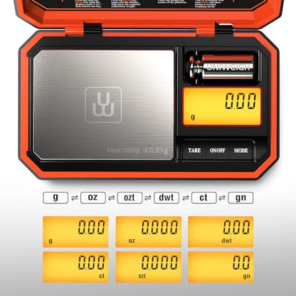 UNIWEIGH Digital Pocket Scale 200g/0.01g Precision Digital Scale Grams - color: Orange