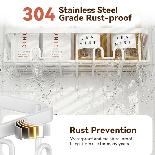YASONIC Shower Caddy Adhesive, Rustproof Shower Organizer, Wall Shower Rack - color: White