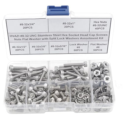 #8-32 UNC Stainless Steel Knurled Hex Socket Cap Screw Nut Washer Kit - size: #8-32UNC