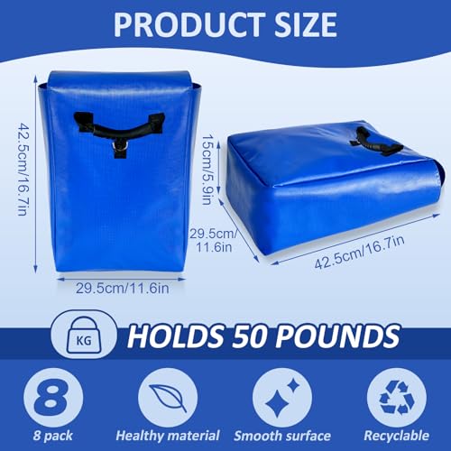 8 Pcs Waterproof Sturdy Outdoor Toy Sandbag with Handles, 50lb Capacity, Upgraded Labor Saving Handles 8pcs - Safe Inflatable Bounce Houses, Water Slides and Tents, Blue (8)