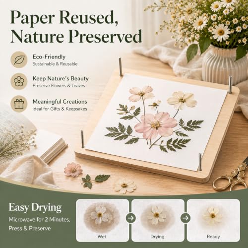 LNOVANT Wooden Flower Pressing Kit 11x11 | 10 Layers 40 Laminating Labels