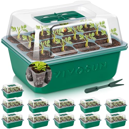 VIVOSUN 12-Pack Seed Starter Trays, 144-Cell Starter Kit with Humidity Dome - size: 12-Pack 144-Cell, style: Trays