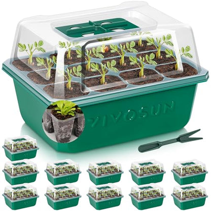 VIVOSUN 12-Pack Seed Starter Trays, 144-Cell Starter Kit with Humidity Dome - size: 12-Pack 144-Cell, style: Trays