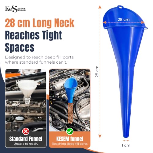 3pc Automotive Oil Funnel Set, Long Neck Plastic Funnels for Oil Change, Gas, Fuel, Diesel, Coolant & Transmission Fluid, Multi Purpose Car Funnel Kit for Auto Fluids or Kitchen Use