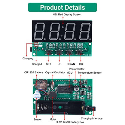 MiOYOOW Rechargeable DIY Digital Clock Kit, Soldering Projects for Adults - color: 4 Digit Rechargeable Clock Kit
