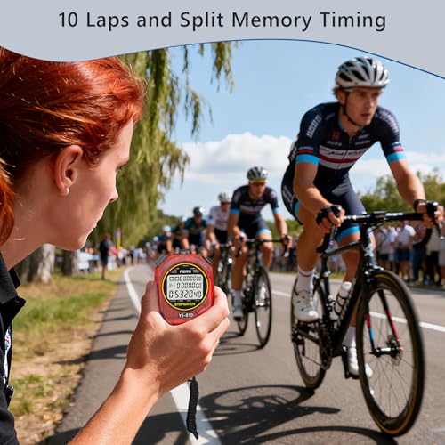 Stopwatch Timer Multi Splits/Laps Digital Stop-Watch for Sports - color: Red
