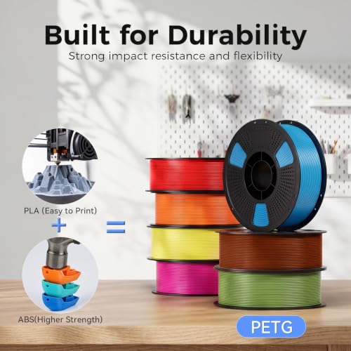 10kg PETG Filament Bundle Multicolor, PETG 3D Printer Filament 1.75mm, 1kg Spool, 10 Pack, Black+Cream White+Red+Cobalt Blue+Bamboo Green+Orange+Yellow+Iris Purple+Pink+Coffee Brown