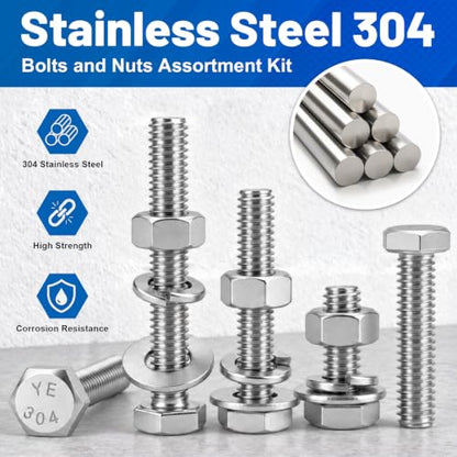 360PCS 1/4-20 Hex Head Bolt and Nut Assortment Kit 304 Stainless Steel - size: SS 1/4"-20 360PCS