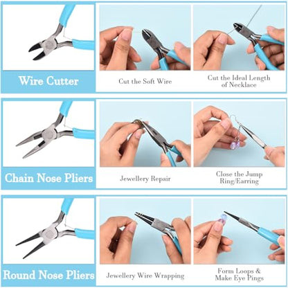 Pliers for Jewelry Making, Jewelry Pliers Set Includes Needle Nose Pliers, Round Nose Plier and Wire Cutters, Jewelry Making Tools for Jewelry Repair, Wire Wrapping, Beading and Crafts - color: Sky Blue
