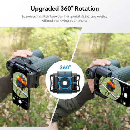 APEXEL 360° Telescope Phone Adapter, Upgraded Binocular Photo Adapter for Android & iPhone, Smartphone Mount for Telescope, Monocular, Microscope, Spotting Scope. (Including Bluetooth Shutter Remote)