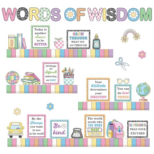 Qilery Words of Wisdom Bulletin Board Set Retro Groovy Classroom Decoration - style: Groovy Words of Wisdom