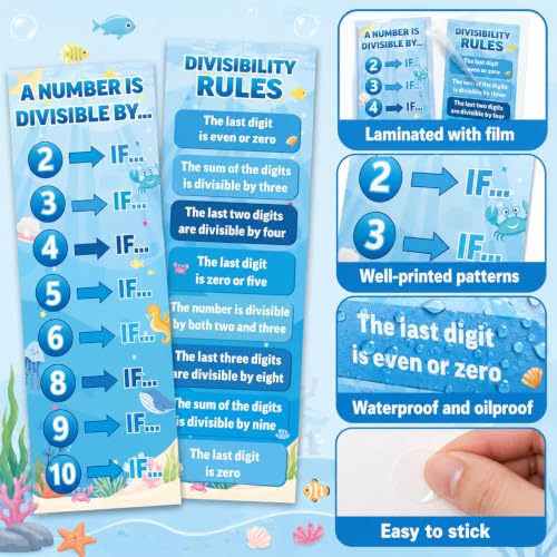 Educational Math Posters for Middle School Large Divisibility Mathematics Banner Ocean Theme Classroom Decor Blue Sea Math Posters Bulletin Board for Teachers Elementary High School Classroom Wall - style: Ocean