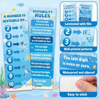 Educational Math Posters for Middle School Large Divisibility Mathematics Banner Ocean Theme Classroom Decor Blue Sea Math Posters Bulletin Board for Teachers Elementary High School Classroom Wall - style: Ocean