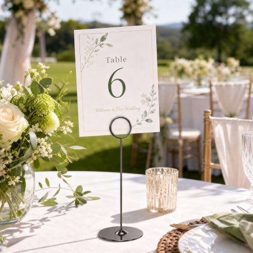 Urban Deco 16 Pieces Table Card Holder 8 inches Table Number Holders Place Steel Card Holders for Photos, Food Signs, Memo Notes, Weddings, Restaurants, Birthdays (Black) - color: Black