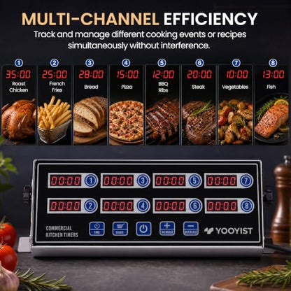 Commercial 8 Channel Digital Kitchen Timer Loud Alarm Cook Timer - color: Black