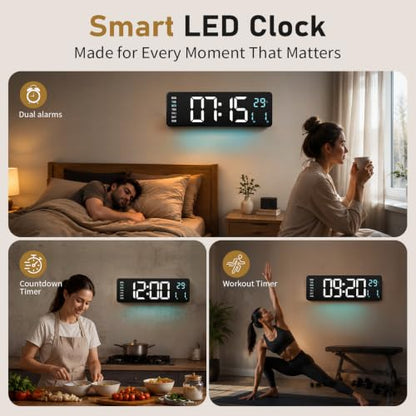 16" Large Digital Wall Clock with LED Display &Remote Control for Classroom - color: Blue