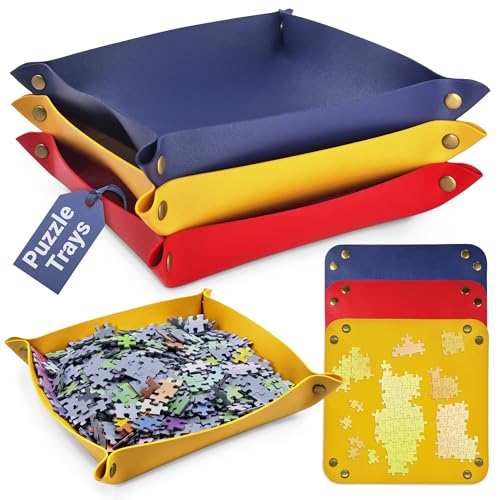 Puzzle Sorting Trays - 3X Large Puzzle Organizer for Sorting 1000 Pieces up to 3000 Pieces, Stackable Jigsaw Accessories for Adults in Red, Yellow and Blue - size: 3pk - Large 9.5" - RYB