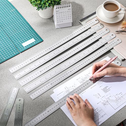 EBOOT 8 Pack 18inch Metal Rulers, Imperial Metric - size: 18inch