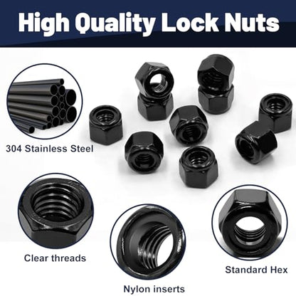 ZQZ 1/4-20 Stainless Steel Nylon Lock Nuts,65Pcs Nylock Insert Nut Black304 - color: Black, size: SAE 1/4-20; 65pcs